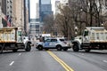 New York police car blocking the street for the St Patrickâs day parade Royalty Free Stock Photo