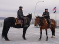 New York Police Department mounted unit police officers protect public during USNS Comfort Hospital Ship arrival in New York