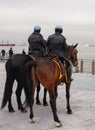 New York Police Department mounted unit police officers protect public during USNS Comfort Hospital Ship arrival in New York
