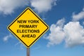 New York Primary Elections Ahead Caution Sign - Blue Sky Background Royalty Free Stock Photo