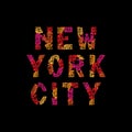 New York print with floral style font. Bright concept for print