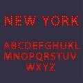 New York. Red letters with luminous glowing lightbulbs. Vector typography words design. Template type font for poster