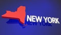 New York Red State Map NY Word Name