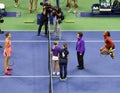 Billie Jean King participates in coin toss before final match between Coco Gauff of USA and Aryna Sabalenka at the 2023 US Open