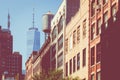 NEW YORK - SEPTEMBER 2, 2018: New York City street road in Manhattan at summer time, many cars, yellow taxis and busy people walk Royalty Free Stock Photo