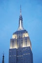 Empire State Building upper part illuminated in New York
