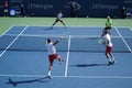 Grand Slam champions Mike and Bob Bryan of United states in action during US Open 2017 round 3 men`s doubles match Royalty Free Stock Photo