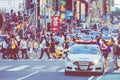 NEW YORK - SEPTEMBER 2, 2018: Police NYPD at Times Square the busy tourist intersection of neon art and commerce and is an iconic