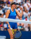 Caroline Wozniacki of Denmark in action during round of 16 match against Coco Gauff of United States at the 2023 US Open