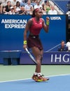 Coco Gauff of United States in action during round of 16 match against Caroline Wozniacki of Denmark at the 2023 US Open