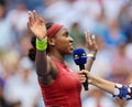 Coco Gauff of United States during on court interview after round of 16 match against Caroline Wozniacki at the 2023 US Open