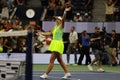 Jelena Ostapenko of Latvia celebrates victory after round 4 match against Iga Swiatek of Poland at the 2023 US Open
