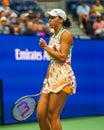 Madison Keys celebrates victory after round of 16 match against Jessica Pegula at the 2023 US Open