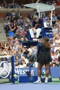23-time Grand Slam champion Serena Williams argues with chair umpire Carlos Ramos during her 2018 US Open final match Royalty Free Stock Photo