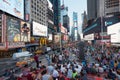 Times Square view with people from tkts bleacher seats in New York