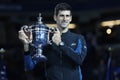 2018 US Open champion Novak Djokovic of Serbia posing with US Open trophy during trophy presentation after his final match victory Royalty Free Stock Photo