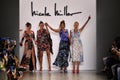 Veronica Webb, Patricia Velasquez, Pat Cleveland and Frederique van der Wal take a bow on the runway for Nicole Miller Show