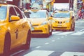 NEW YORK - SEPTEMBER 2, 2018: Yellow cab speeds through Times Sq Royalty Free Stock Photo