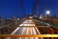 New York skyline, Brooklyn Bridge traffic at night, Manhattan buildings and skyscraper Royalty Free Stock Photo
