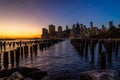 New York Skyline Cityscape Lower Manhatten World Trade Center Freedom Tower from Brooklyn Bridge Park Pier Royalty Free Stock Photo