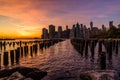 New York Skyline Cityscape Lower Manhatten World Trade Center Freedom Tower from Brooklyn Bridge Park Pier Royalty Free Stock Photo