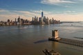 New York skyline from drone. New York over the Hudson river. Manhattan NYC cityscape, aerial view. New York Manhattan Royalty Free Stock Photo