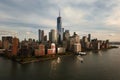 New York skyline from drone. New York over the Hudson river. Manhattan NYC cityscape, aerial view. New York Manhattan Royalty Free Stock Photo