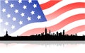 New york skyline with flag usa Royalty Free Stock Photo