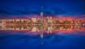 New York skyline from New Jersey on the blue hour with moon and reflection of skyscrapers on the Hudson river with lights on Royalty Free Stock Photo