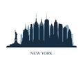 New York skyline, monochrome silhouette. Royalty Free Stock Photo