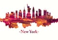 New York skyline in red