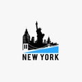 New York skyline silhouette city logo,Brooklyn Bridge t-shirt print,vector design t-shirt graphic Royalty Free Stock Photo