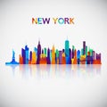 New York skyline silhouette in colorful geometric style.