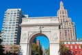 New York: skyline, skyscrapers and Washington Square Arch on September 15, 2014 Royalty Free Stock Photo