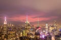 New York skyline from the top of  The rock observation deck in Rockefeller center at night Royalty Free Stock Photo