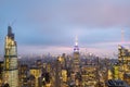 New York skyline from the top of  The rock observation deck in Rockefeller center at night Royalty Free Stock Photo