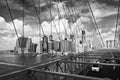 New York skyline, view from Brooklyn bridge, black an white Royalty Free Stock Photo