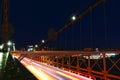 New York skyline view from the Brooklyn Bridge at night, Manhattan buildings and skyscrapers Royalty Free Stock Photo