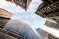 New york Skyscrapers from the ground view. Low angle photo. Looking to the sky