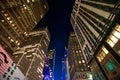 New York Skyscrapers View Upward in night