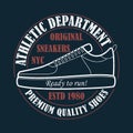 New York, Sneakers - grunge typography for design clothes, t-shirt with athletic shoes. Graphics for print product, apparel.