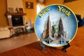 New York souvenir plate on a stand at home Royalty Free Stock Photo