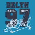 New York Sport wear typography emblem. Brooklyn tee print.