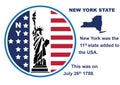 New York State button with map and statue of liberty Royalty Free Stock Photo