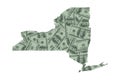 New York State Map Outline and United States Money, Hundred Dollar Bills