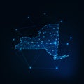 New York state USA map glowing silhouette made of stars lines dots triangles, low polygonal shapes. Royalty Free Stock Photo