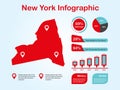 New York State USA Map with Set of Infographic Elements in Red Color in Light Background Royalty Free Stock Photo