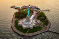 New York Statue of Liberty from aerial view Royalty Free Stock Photo