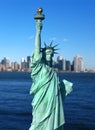 New York: Statue of Liberty and Manhattan skyline Royalty Free Stock Photo