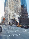 New York steam street view yellow taxi motion mood